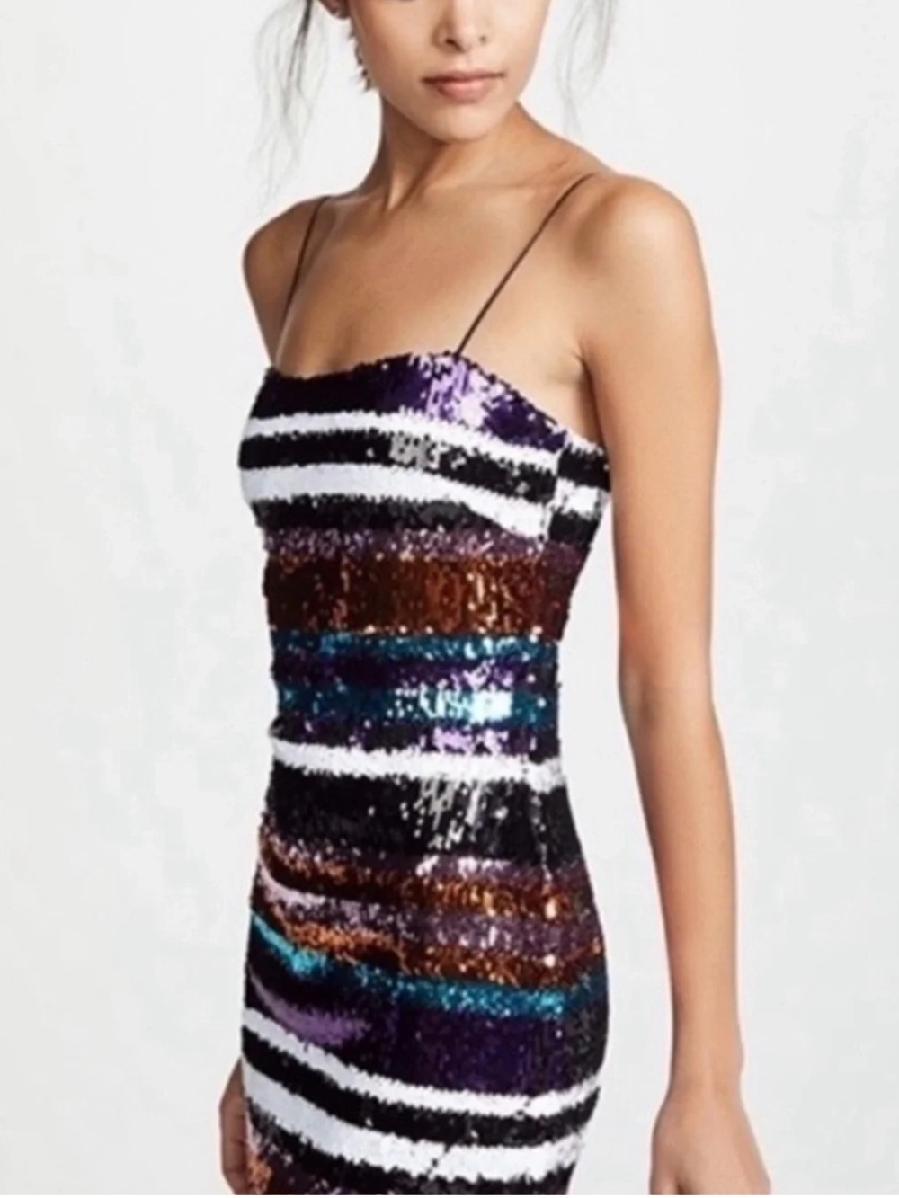 LIKELY Braelynn Sequined Striped Multicolor Sheath Dress 10 
Bodycon Evening